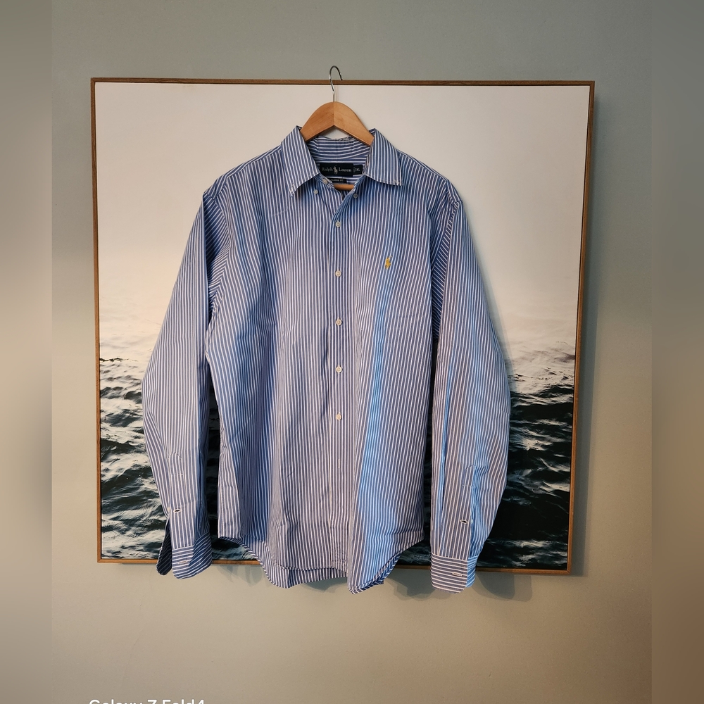 Ralph Lauren Men’s Blue and White Stripe Dress Shirt